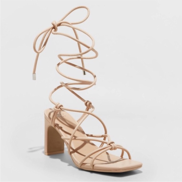 Nude Strappy Heels Lace Up Heels - Picture 1 of 4